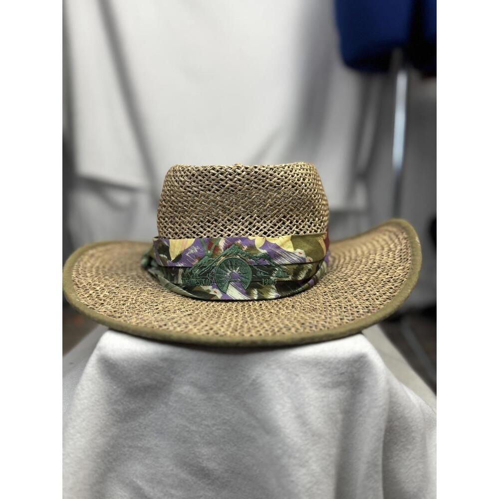 J hats straw wide brim hat floral‎ band vintage summer boho sun hat